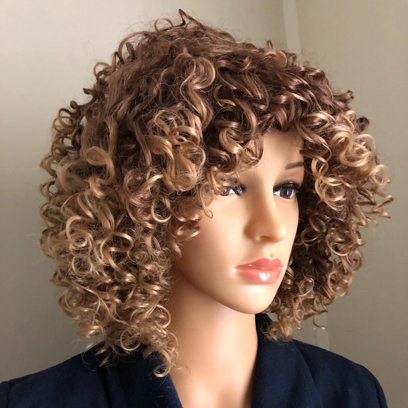 NWT 10” honey blonde Afro wig kinky curls bangs - Picture 2 of 16